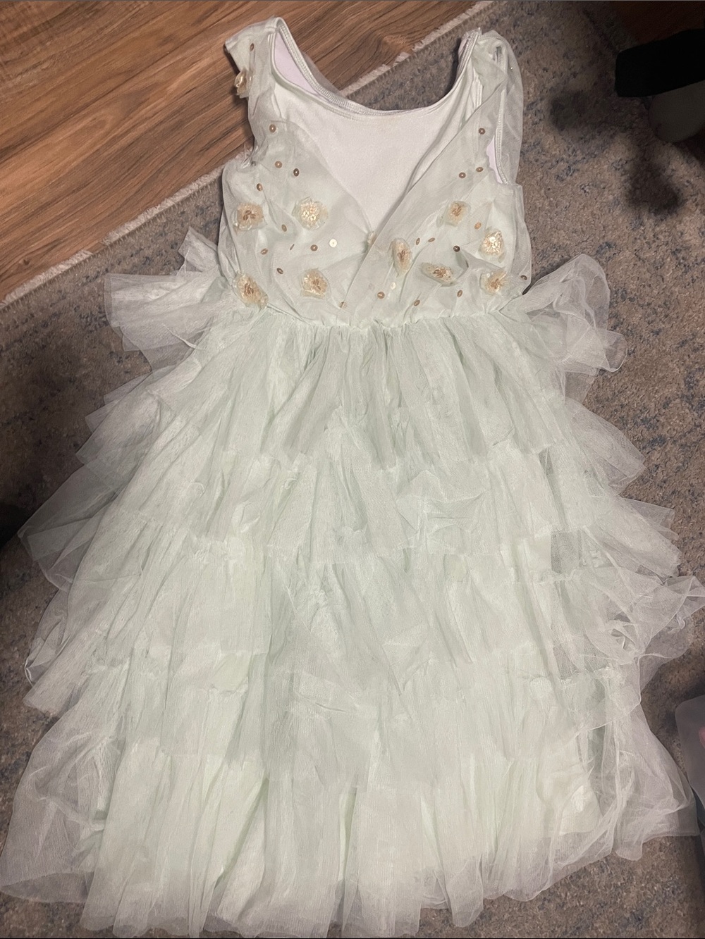 Disney Mint Layered Tulle Dress with Gold Floral Accents